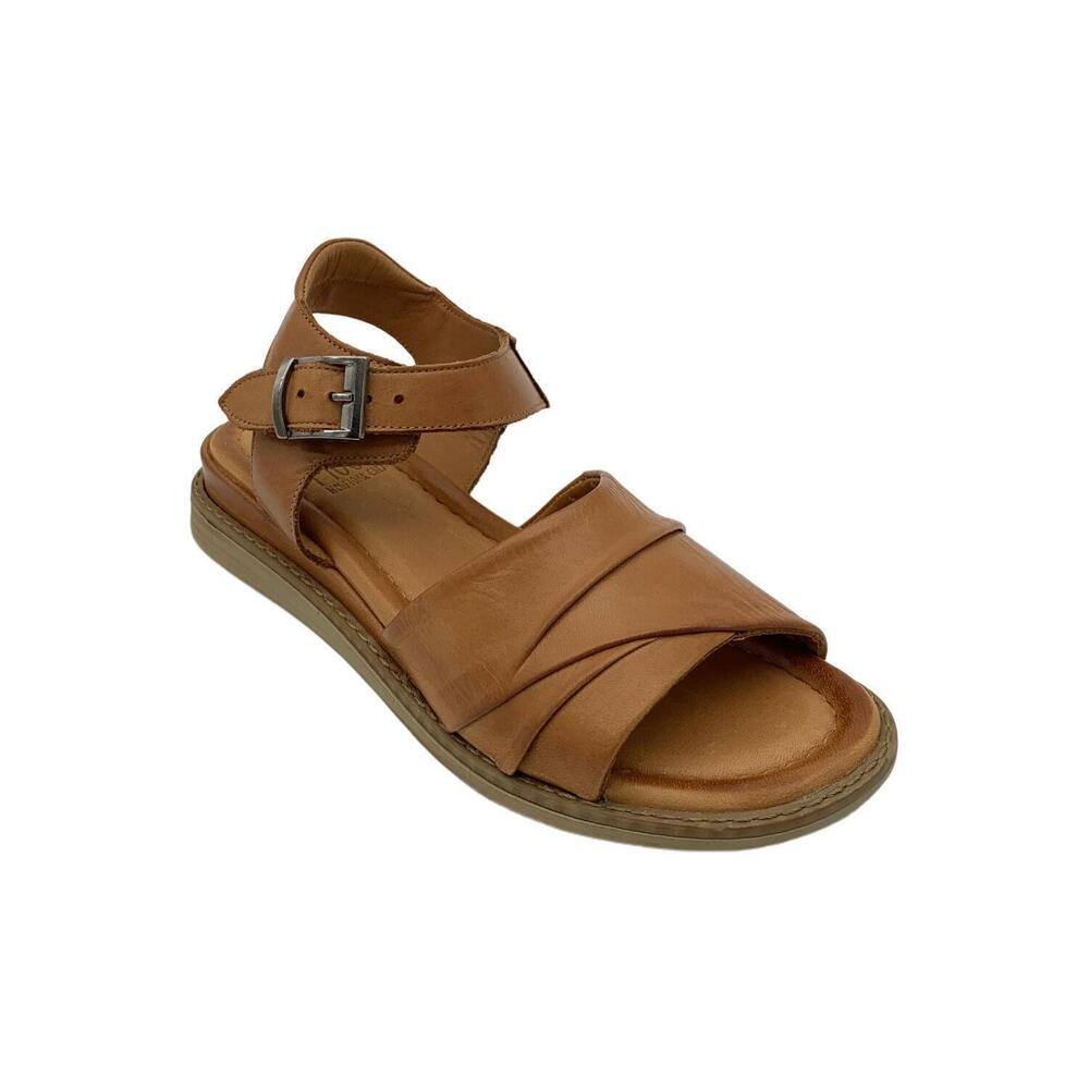 Miz Mooz Women's Haley Leather Adjustable Low Wedge Sandals Brandy - Medium